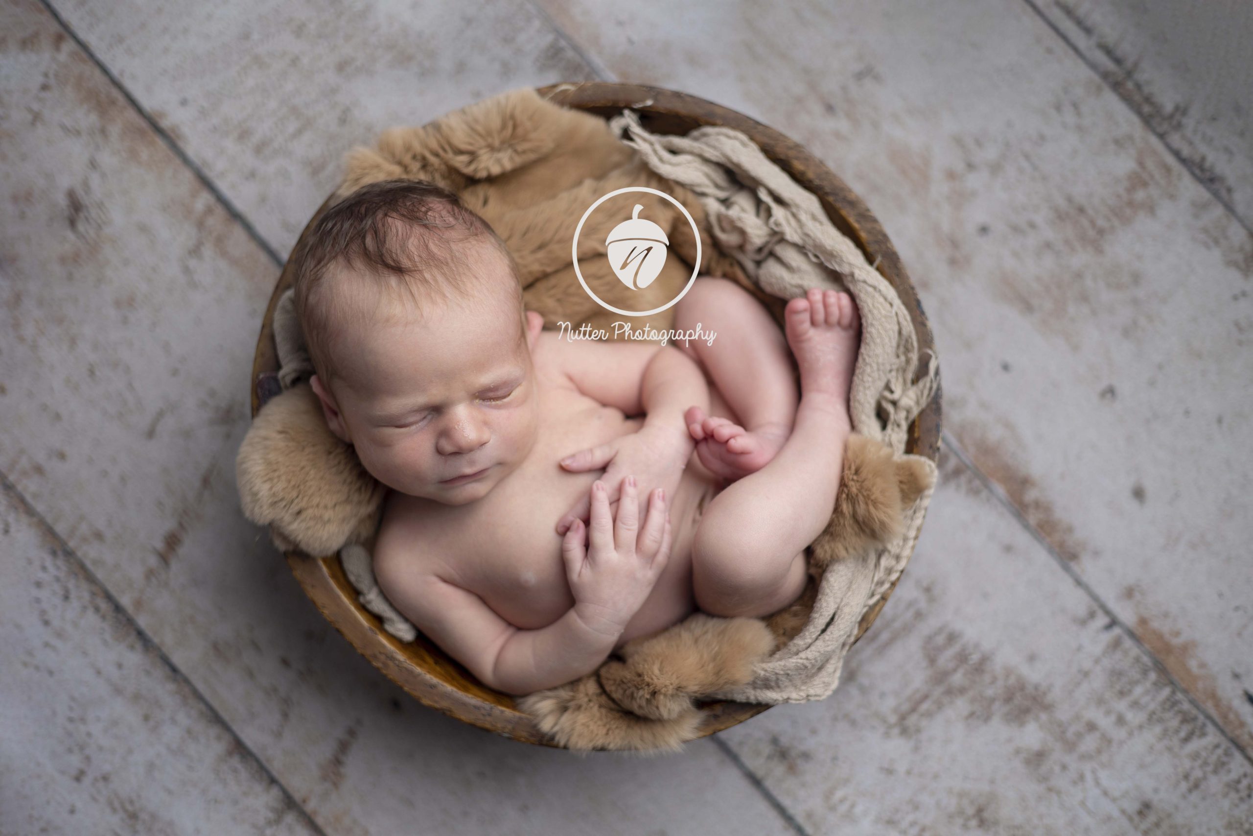 handsome little boy in a bowl with soft cozy layers - southern nh newborn Nutter photography